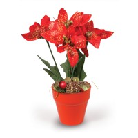 Αλεξανδρινό γλαστράκι με 5 λουλούδια glitter, 25εκ. σε 2 χρώματα -008741